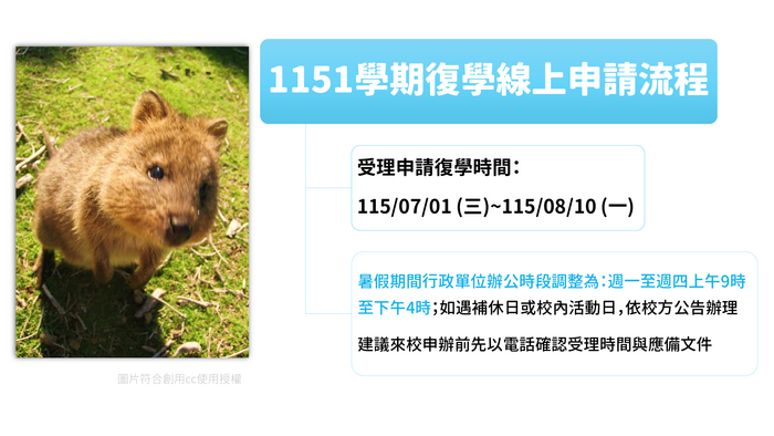 115學年度第1學期應復學時程及線上流程說明圖片